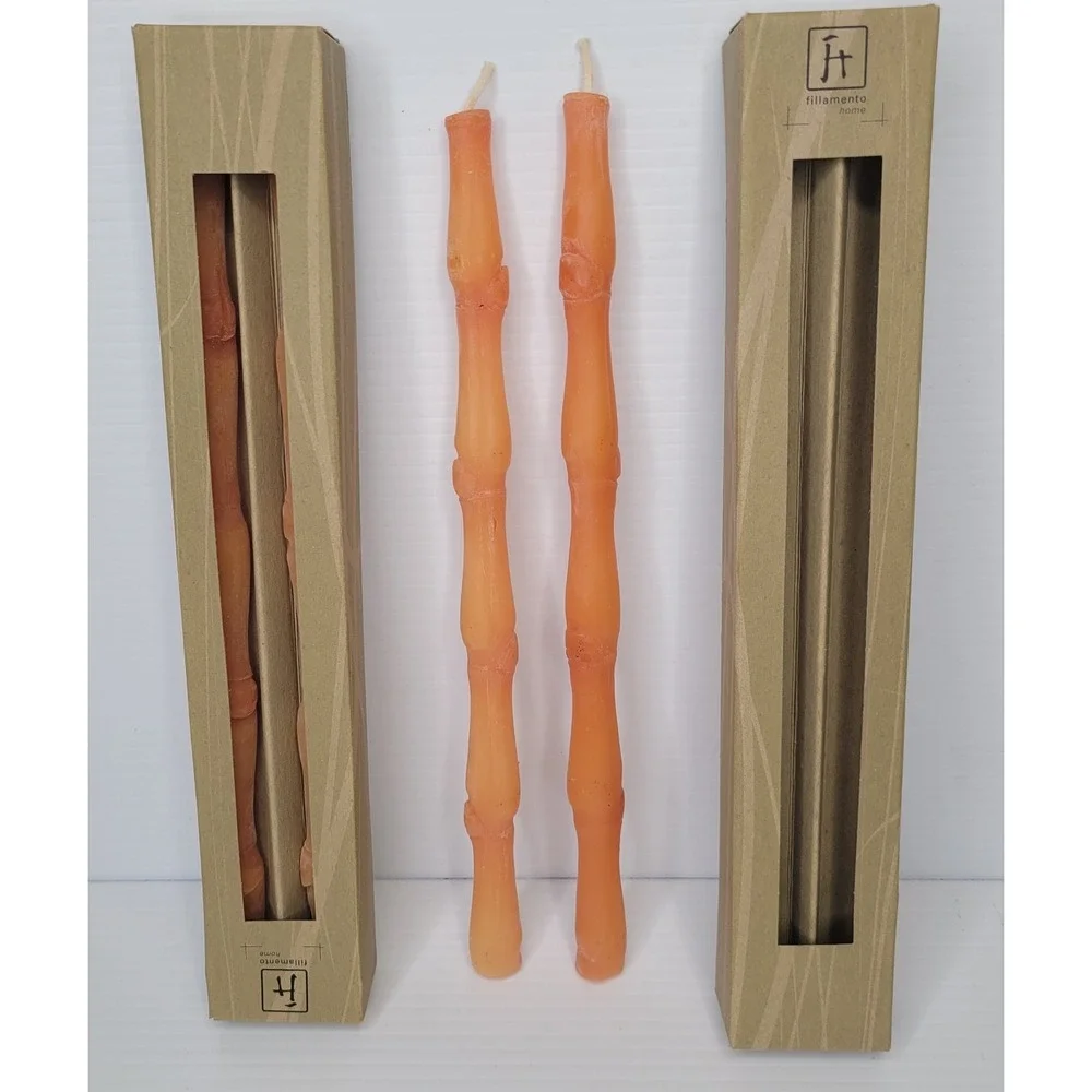 4 Fillamento Neiman Marcus 100% Beeswax Amber Bamboo‎ Shaped Taper Candles NEW